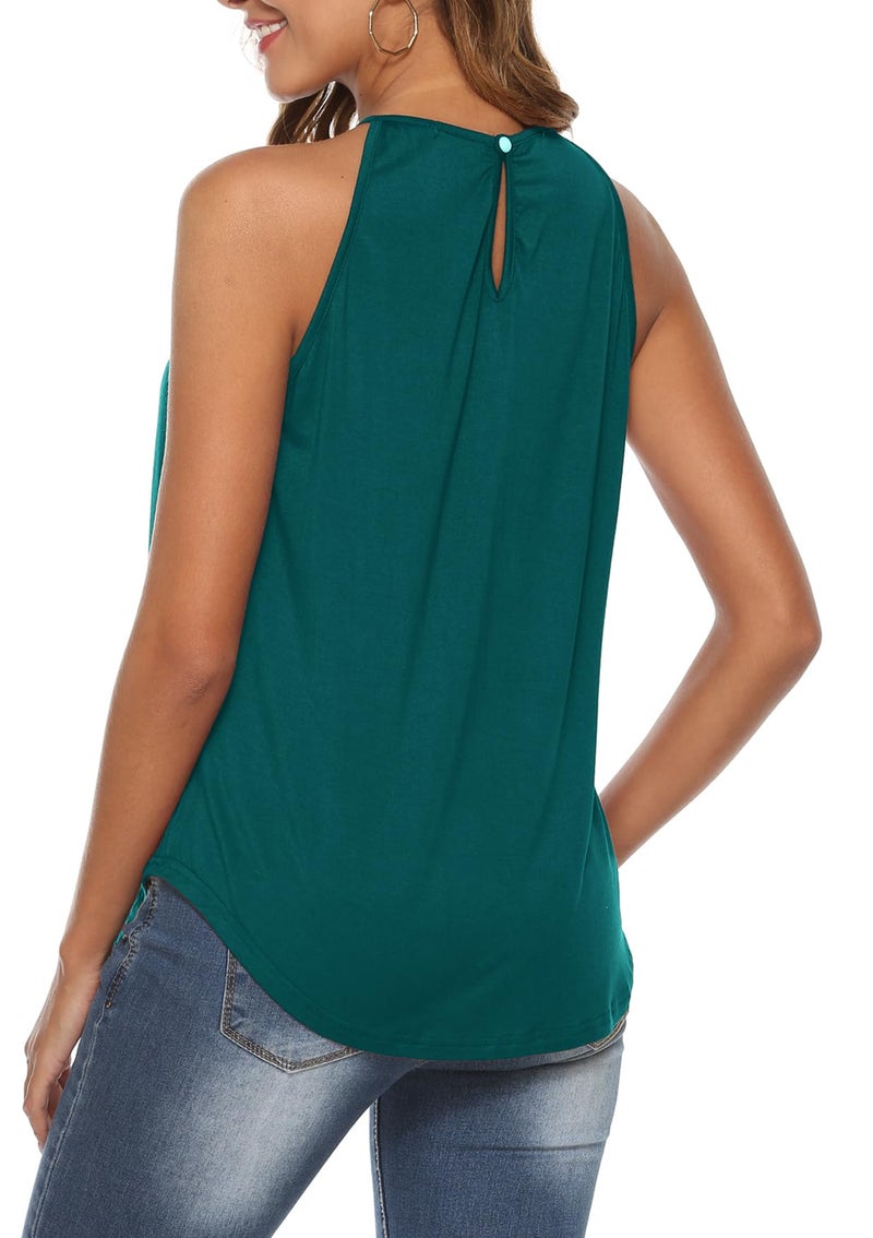 Bluetime Womens Tops Halter Lace Strappy Casual Loose Tank Tops Camisole Vest Shirt Green L - Image 3